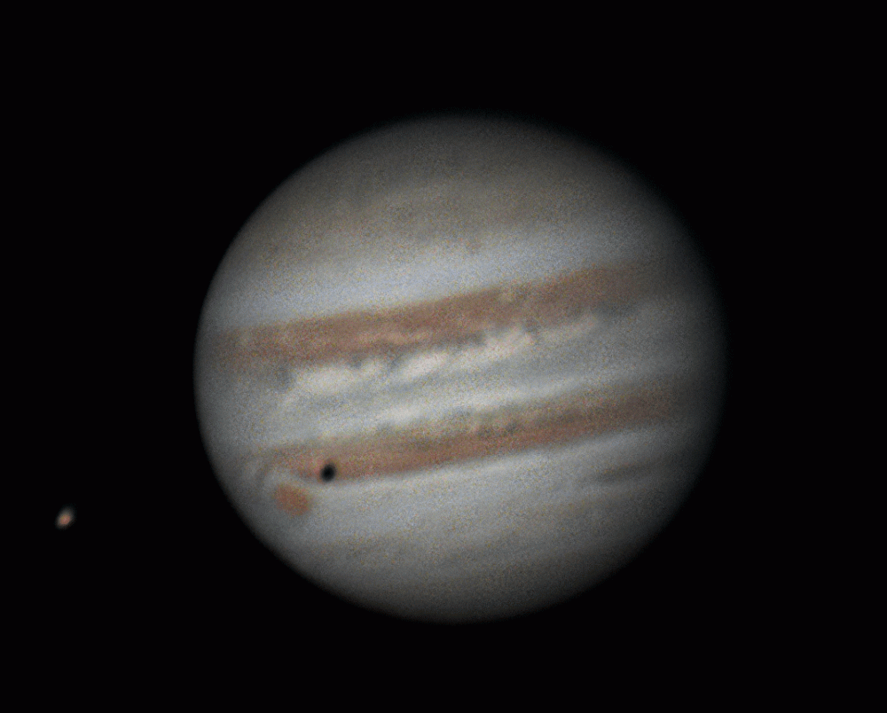 Animation of the rotation of Jupiter and Io. Transit of the moon's ...